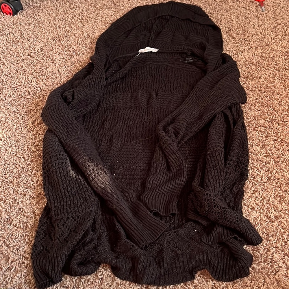 Black Knit Longsleeve Hooded Cardigan